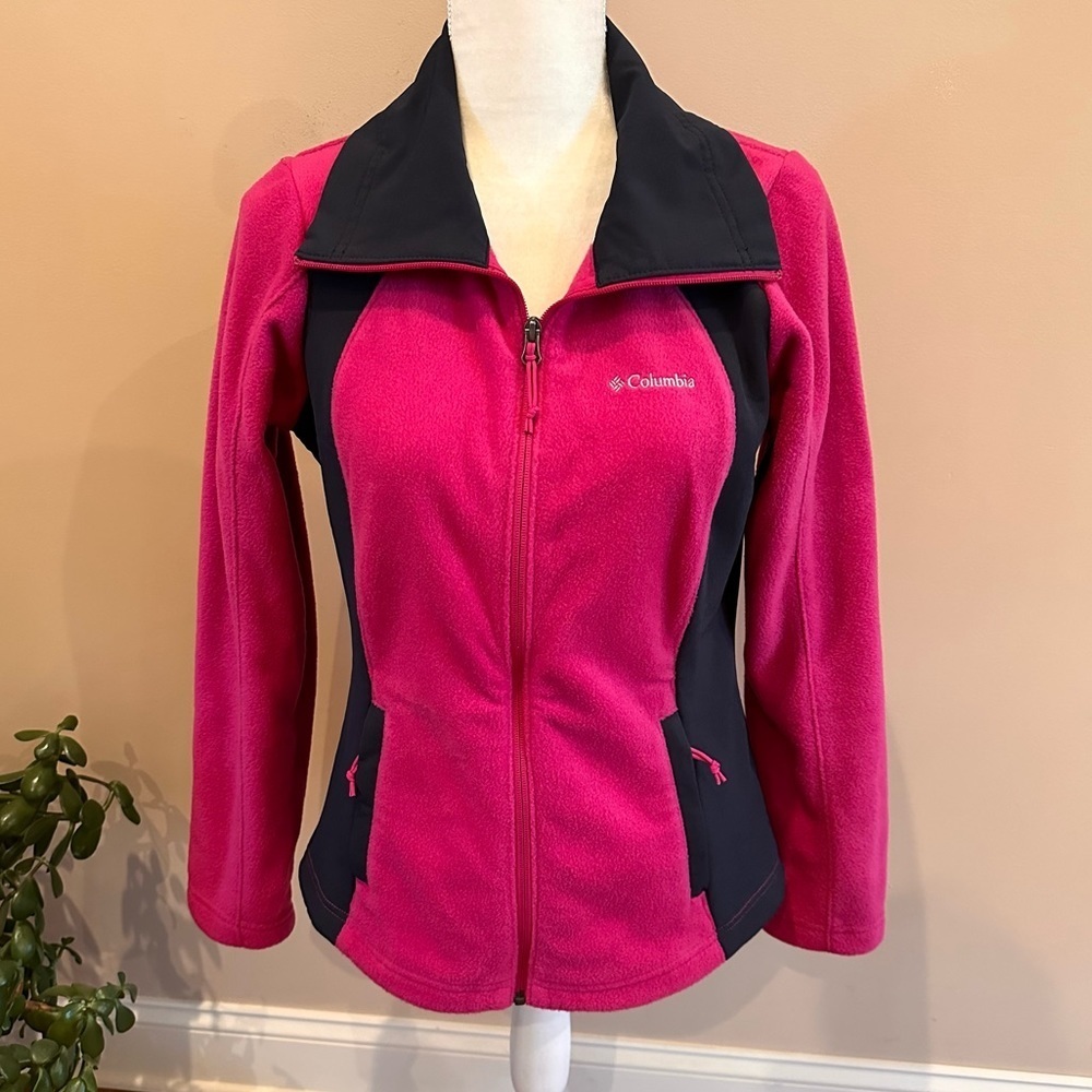 Columbia Purple Pink & Navy Blue Full Zip Fleece Jacket Size Medium